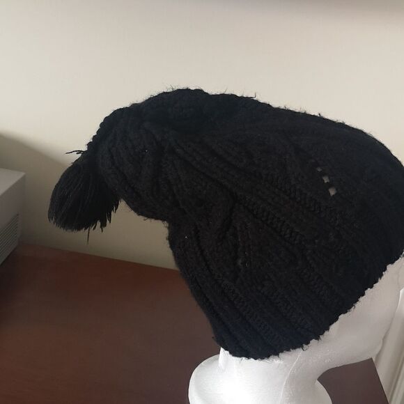Randy Girl Black Knitted Beanie Hat With Pom One Size - Picture 4 of 9